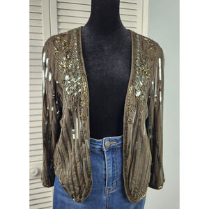 Flying Tomato Beaded Jacket Large Olive Green Bolero NWT $92